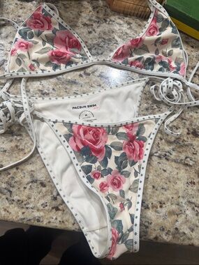 PacSun Floral Cream and Pink Bikini Set